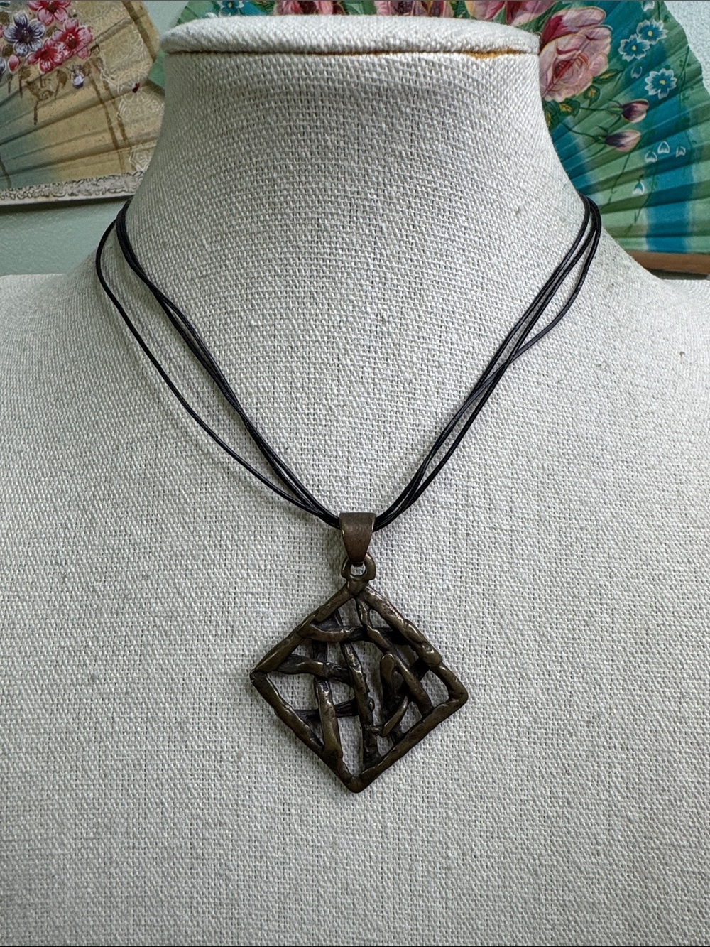 Chico's Bronze-Tone Openwork Geometric Pendant Necklace - Brutalist